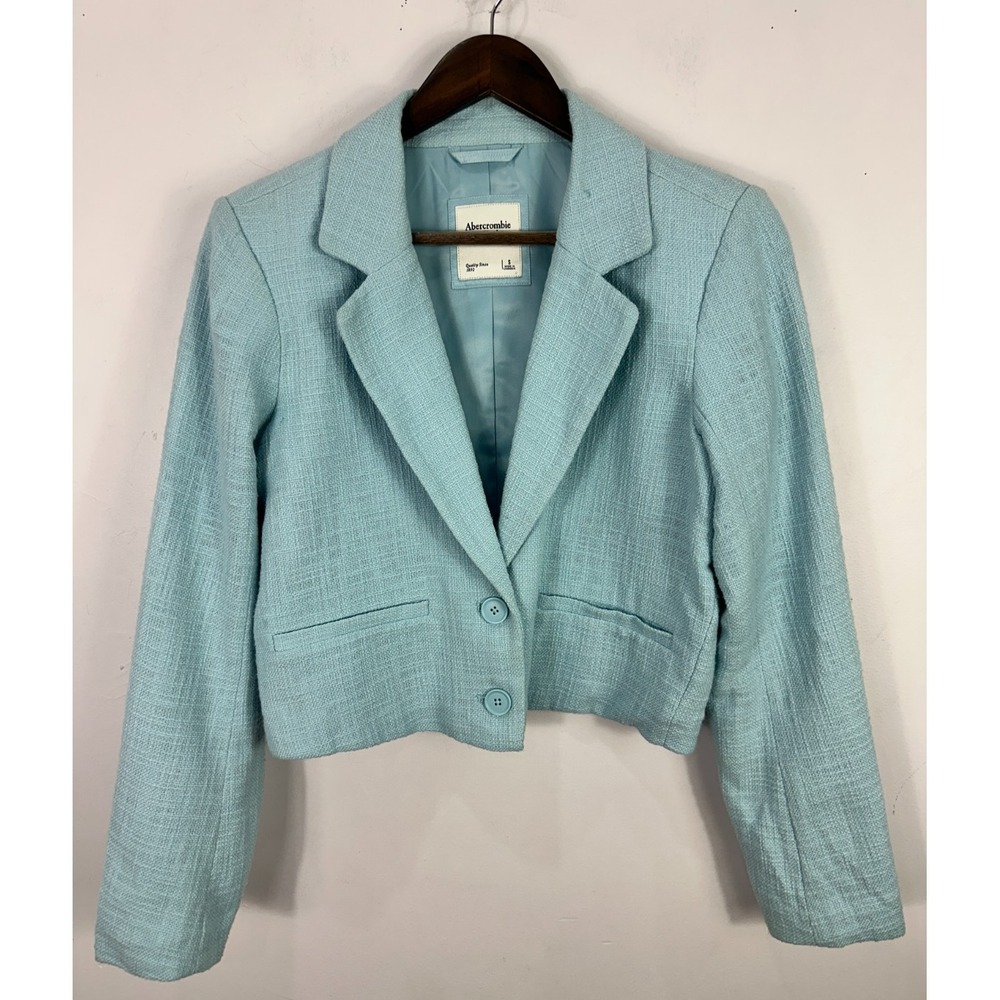 Abercrombie Fitch Light Blue Textured Cropped Blazer‎ Jacket Womens Size Small